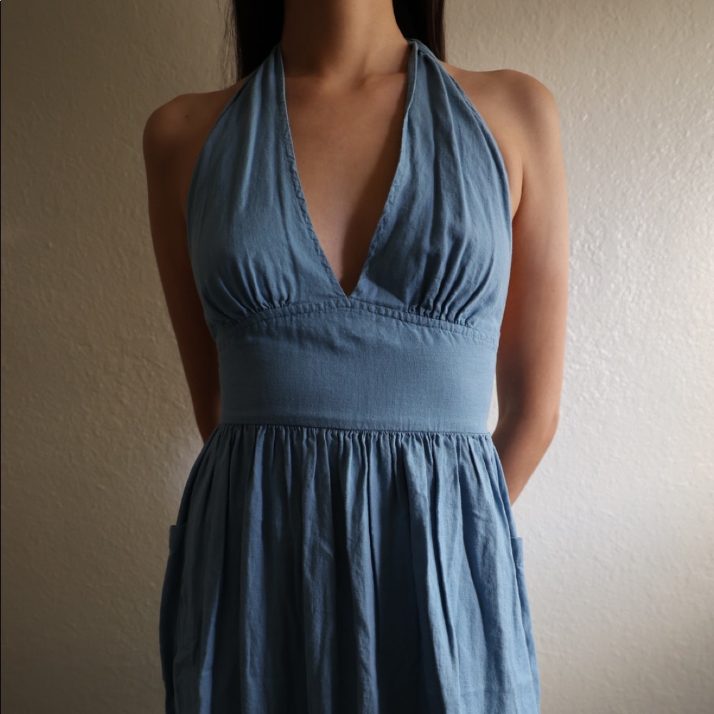 Urban Outfitters Betsey Linen Halter Midi Dress
